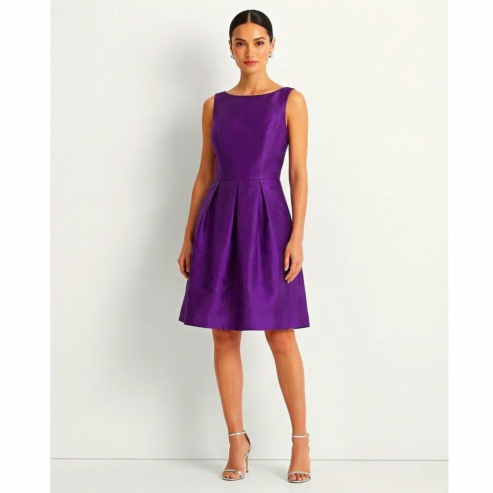 Alfred Sung Majestic Purple Dupioni Silk Look Pleated Cocktail Dress Size 6
